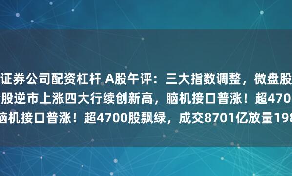 证券公司配资杠杆 A股午评：三大指数调整，微盘股跌3.62%，银行、保险股逆市上涨四大行续创新高，脑机接口普涨！超4700股飘绿，成交8701亿放量198亿