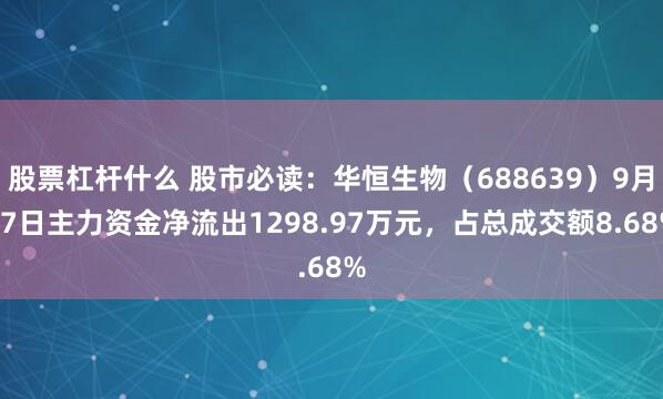 股票杠杆什么 股市必读：华恒生物（688639）9月17日主力资金净流出1298.97万元，占总成交额8.68%